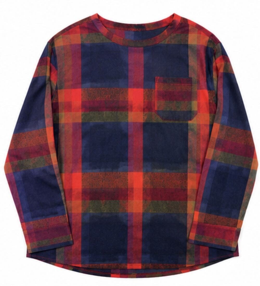Men’s Plaid Long Sleeve Crew Neck Shirt 4XL Red Blue Green Chest Pocket Casual